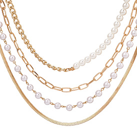 Комплект ожерелий из сплава и искусственного жемчуга, с железной и латунной цепью