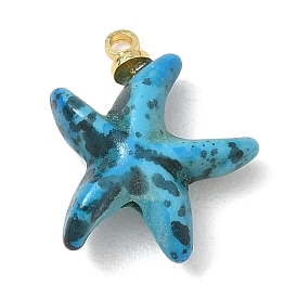 Opaque Resin Pendants, Starfish Charm, with Brass Findings & Enamel