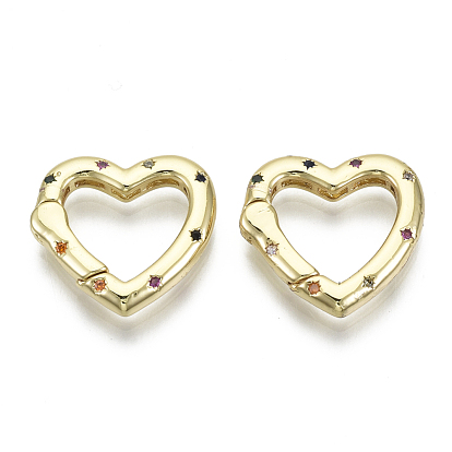 Латунные кольца из микро-паве циркония, сердце, без никеля , красочный