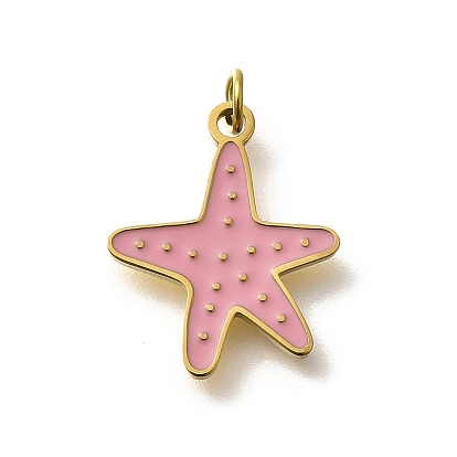 304 нержавеющей стальной эмали подвески, с целью перехода в кольце, очарование морской звезды, реальный 18 k позолоченный, ионное покрытие (ip)
