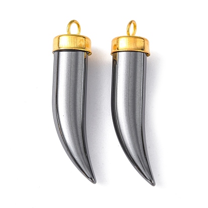 Non-magnetic Synthetic Hematite Pendants, Grade AA, with Brass Findings, Ivory/Tusk Shape