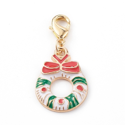 Pendentifs en alliage d'émail sur le thème de Noël, avec fermoirs mousquetons en laiton  , guirlande de noël