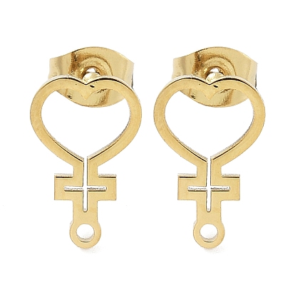 Ионное покрытие сердца (IP) 304 фурнитура для сережек-гвоздиков из нержавеющей стали, с петлей