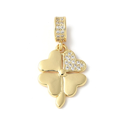 Латунное микропейв с кубическим цирконием европейские подвески с подвесками, без кадмия и без свинца, Четыре листа клевера