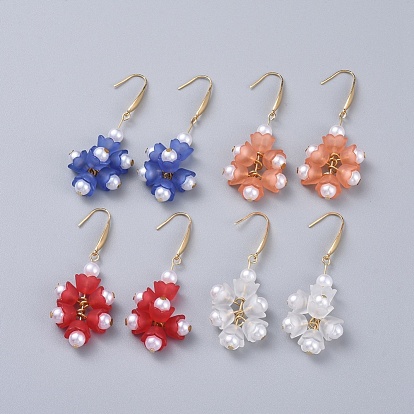Boucles d'oreilles en perles d'imitation acrylique, avec 316 crochets de boucle d'oreille en acier inoxydable chirurgical et capuchons en perles acryliques transparentes, fleur, or