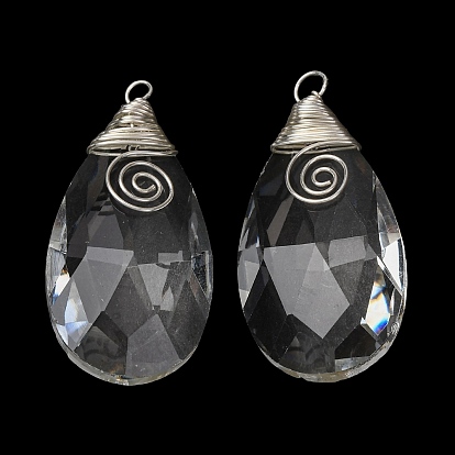 Pendentifs en verre transparent enroulé de fil, facette, larme, argenterie