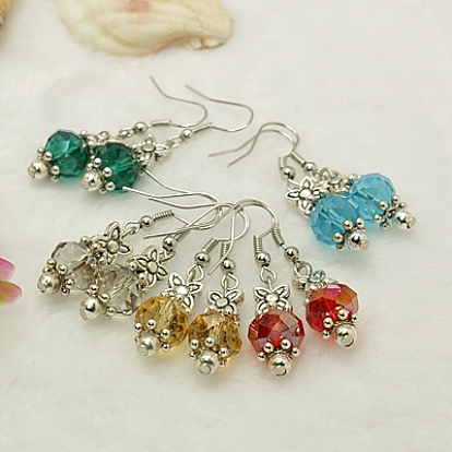 Trendy Glass Ball Dangle Earrings, with Tibetan Style Beads and Brass Earring Hooks, 40mm