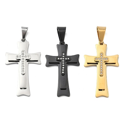 304 подвески из нержавеющей стали и страз, крест прелести, с 201 держателями для ледоруба из нержавеющей стали