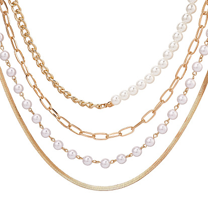 Комплект ожерелий из сплава и искусственного жемчуга, с железной и латунной цепью