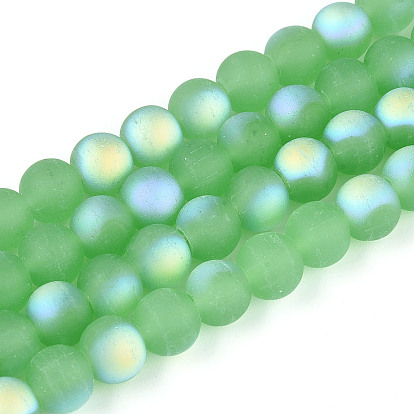 Нити стеклянных бусин с имитацией матового нефрита, круглые, с половиным покрытием, AB цвет