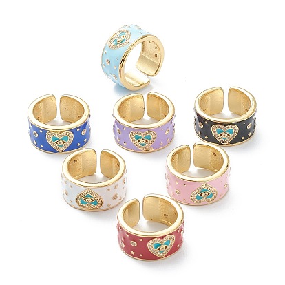 Кольца-манжеты из прозрачной латуни с кубическим цирконием, открытые кольца, долговечный, с эмалью, реальный 18 k позолоченный, Сердце с глаз