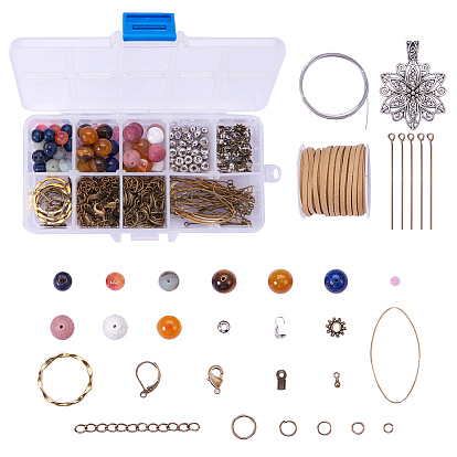 SUNNYCLUE Faux Suede Cord, Faux Suede Lace Earring Making, with Gemstone Beads, Tibetan Style Alloy Focal Pendants, Brass Leverback Hoop Earrings