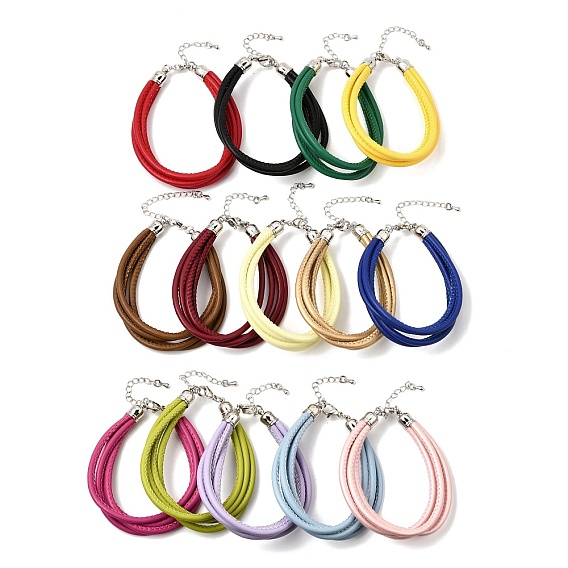 Microfiber Leather Multi-strand Cord Bracelets Makings, with Brass Findings and 202 Stainless Steel Lobster Claw Clasps