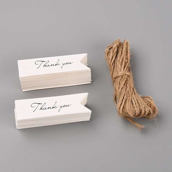 Papierkarten, mit Hanfschnüren, Rechteck und Wort danke