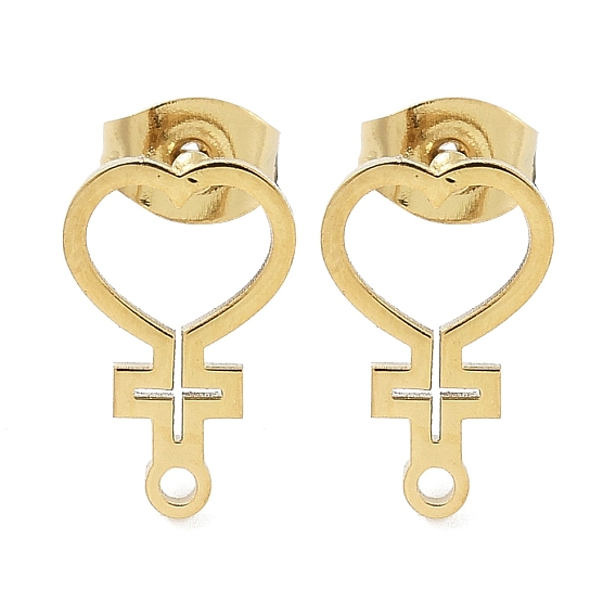 Ионное покрытие сердца (IP) 304 фурнитура для сережек-гвоздиков из нержавеющей стали, с петлей