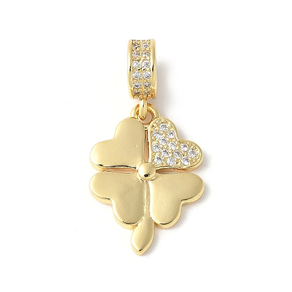 Латунное микропейв с кубическим цирконием европейские подвески с подвесками, без кадмия и без свинца, Четыре листа клевера