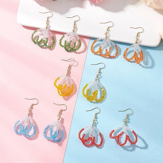 304 серьги-подвески в виде стеклянных цветов из нержавеющей стали, с латунной и тигриным хвостом проволокой и фурнитурой для сережек из нержавеющей стали с нейлоновым покрытием