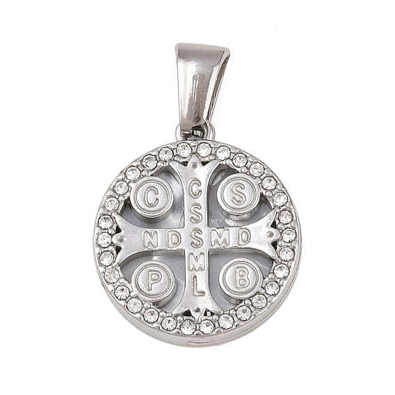 303 подвески из нержавеющей стали, плоская круглая подвеска с крестом Святого Бенедикта, горный хрусталь и эмали