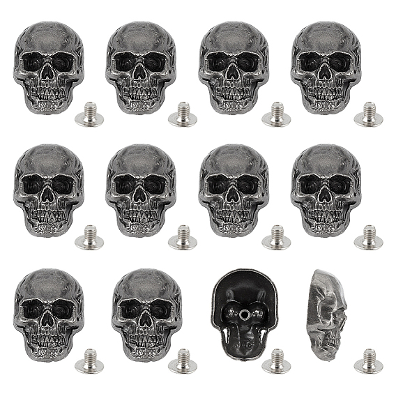 12шт. декоративные заклепки из сплава, с железным винтом, для поделок багажа и аппаратных принадлежностей, череп