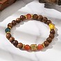 Браслеты из натурального полосатого агата и круглых бусин из дерева для мужчин и женщин, Голова Будды, со сплавом