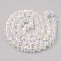 Glass Beads Strands, AB Color Plated, Half Frosted, Faceted Round