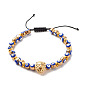 Braided Nylon Thread Bracelets, Adjustable Bracelets, with Alloy Enamel Evil Eye Beads, Brass Micro Pave Cubic Zirconia Lion Head Beads & Brass Spacer Beads