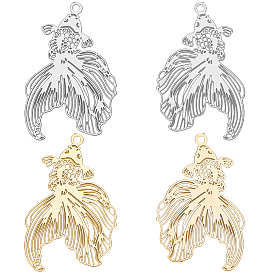 48 шт. 2 цвета стойки покрытие 201 филигранные подвески из нержавеющей стали, гравированные металлические украшения, без никеля , золотая рыбка