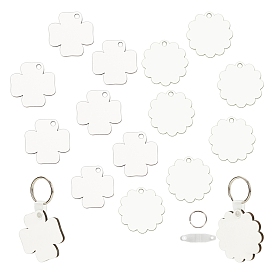 DIY Sublimation Double-Sided Blank MDF Keychains, with Clover & Flower Shape Wooden Hard Board Pendants and Iron Split Key Rings