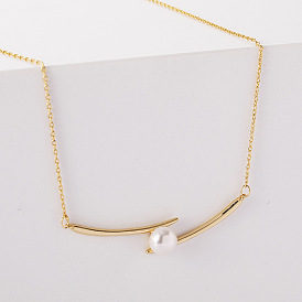 Minimalist Pearl Pendant Necklace - 14K Gold Plated French Style Delicate Women's Jewelry