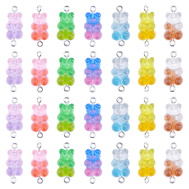 Transparent Resin Links, with Glitter Powder and Platinum Tone Iron Loops, Bear