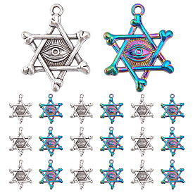 20 pcs 2 couleurs pendentifs en alliage, sans cadmium et sans plomb, étoile de david avec oeil