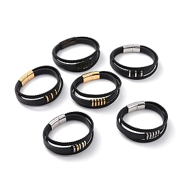Bracelets multi-rangs en microfibre, bracelets en cordon tressé pour hommes femmes, avec 304 fermoirs magnétiques et perles en acier inoxydable