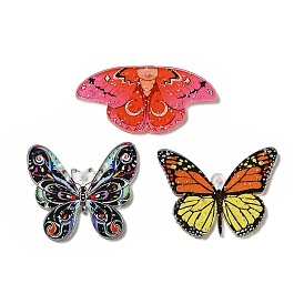 Printed Acrylic Pendants, with Sequins, Butterfly Charm