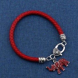 Браслеты со шнуром и подвесками в виде слона из сплава, страз и искусственной кожи, счастливые браслеты