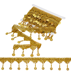 4.5m отделка из блестящего полиэстерового кружева с кисточками, кружевная отделка бахромой с пайетками и железными бусинами, плоско-круглые