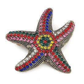 Starfish Rhinestone Brooches, Antique Golden Alloy Lapel Pins for Backpack Clothes