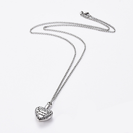 Urn Ashes Necklace, with 304 Stainless Steel Opeanable Pendants & Rolo Chains & Lobster Claw Clasps, Heart with Word Forever Loved