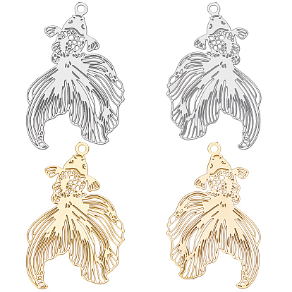 48 шт. 2 цвета стойки покрытие 201 филигранные подвески из нержавеющей стали, гравированные металлические украшения, без никеля , золотая рыбка