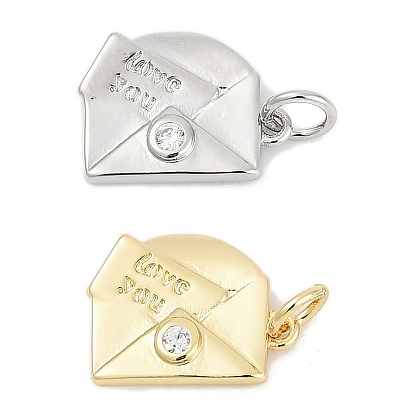 Латунные микропаве прозрачные кубические циркониевые подвески, конверт с письмом и словом люблю тебя, без кадмия и без свинца, долговечный, стойки покрытие, с целью перехода в кольце
