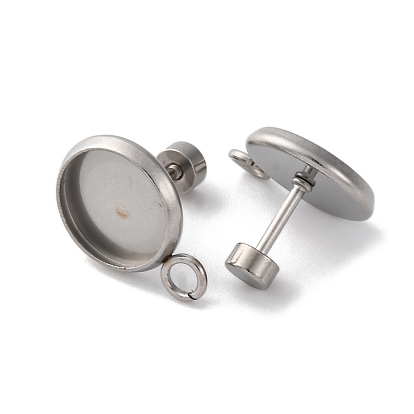 304 находка серег из нержавеющей стали, плоские круглые серьги, с горизонтальными петлями и гайкой 1шт., без кадмия, без никеля и без свинца