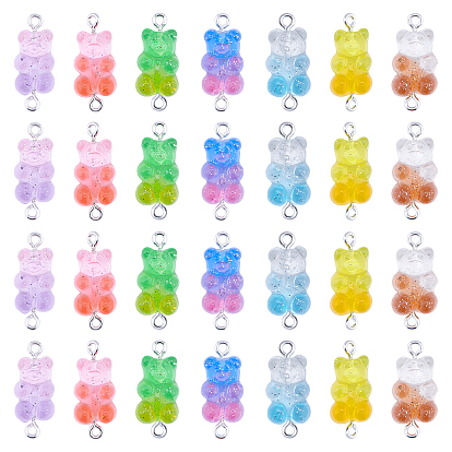 Transparent Resin Links, with Glitter Powder and Platinum Tone Iron Loops, Bear