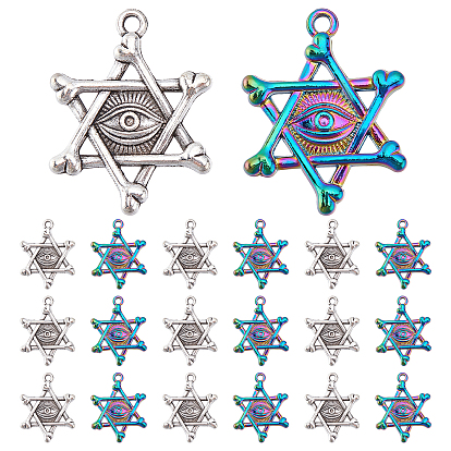 20 pcs 2 couleurs pendentifs en alliage, sans cadmium et sans plomb, étoile de david avec oeil