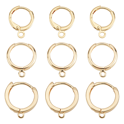 24Pcs 3 Size Brass Huggie Hoop Earring Findings, with Horizontal Loop, Nickel Free