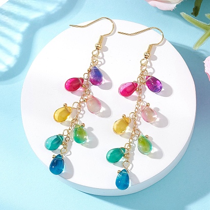 Латунь болтаться серьги, с бусинами из стекла в форме капель и латунными цепочками.