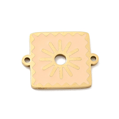 Ion Plating(IP) 304 Stainless Steel Glaze Manual Polishing Connector Charms, Rectangle with Sun