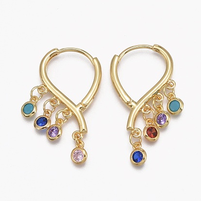 Серьги-кольца из латуни с микро-паве из фианита, плоско-круглые, красочный