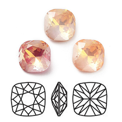 Electroplate K9 Glass Rhinestone Cabochons, Point Back & Back Plated, Faceted, Square