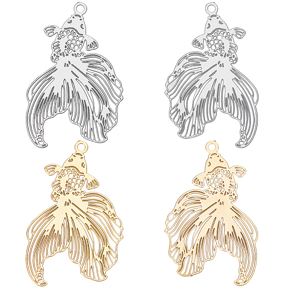 48 шт. 2 цвета стойки покрытие 201 филигранные подвески из нержавеющей стали, гравированные металлические украшения, без никеля , золотая рыбка