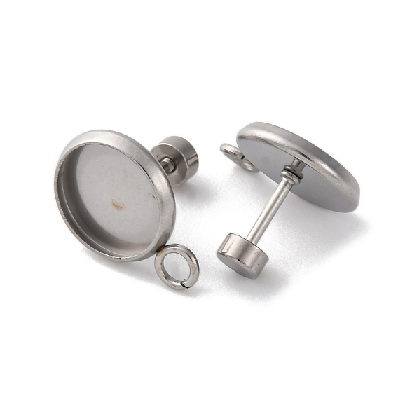 304 находка серег из нержавеющей стали, плоские круглые серьги, с горизонтальными петлями и гайкой 1шт., без кадмия, без никеля и без свинца