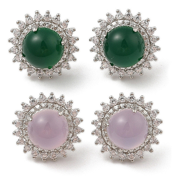 Серьги-гвоздики из натурального халцедона, с четким кубического циркония, платина